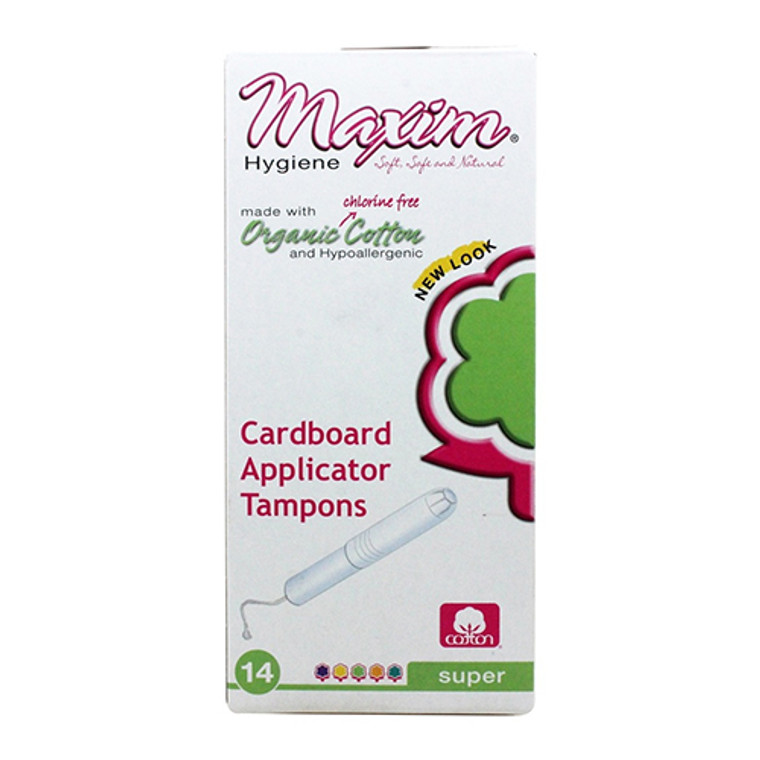 Maxim Hygiene Organic Cotton Cardboard Applicator Tampons, Super, 14 Ea