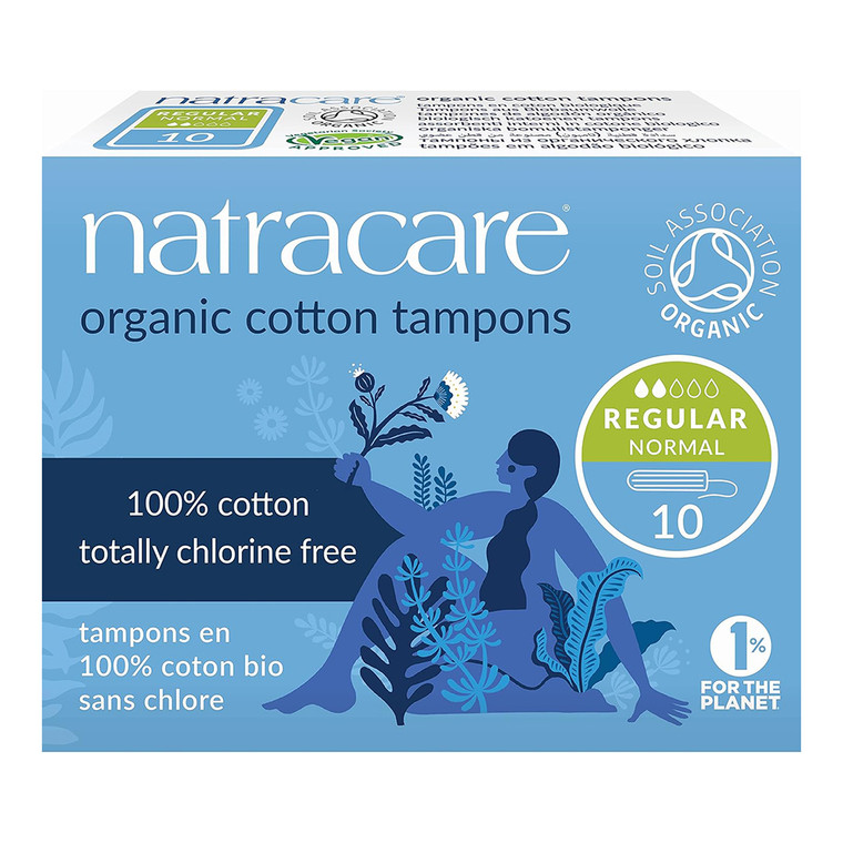 Natracare Regular Non Applicator Organic Cotton Tampons Plastic Free 10Ea