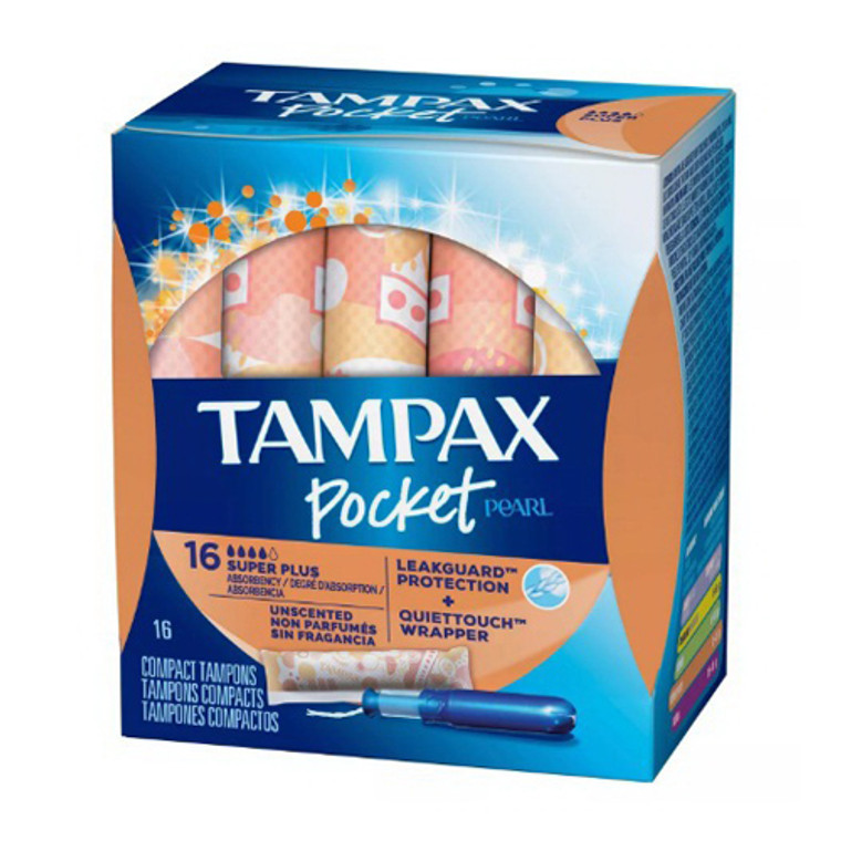 Tampax Pocket Pearl Super Plus Absorbency Unscented Plastic Tampons, 16 Ea