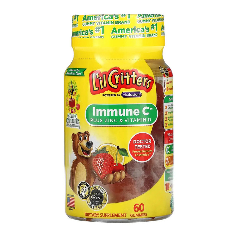 Lil Critters Immune C Plus Zinc and Vitamin D Dietary Supplement Gummy Bears, 60 Ea