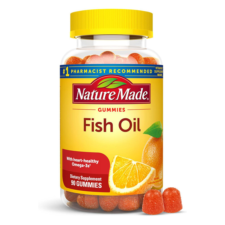 Nature Made Fish Oil Omega 3 with Orange Peach Adult Gummies Support Healthy Heart 90Ea