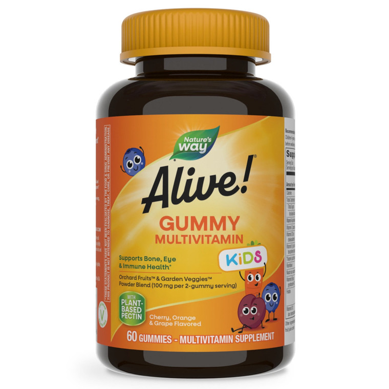 Natures Way Alive Kids Multivitamin Gummies for Bone Eye and Immune Health Support 60Ea
