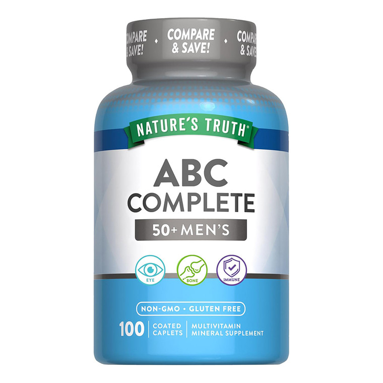 Natures Truth ABC Complete 50 Plus Mens Multivitamin Mineral Coated Caplets Support Immune Health 100Ea