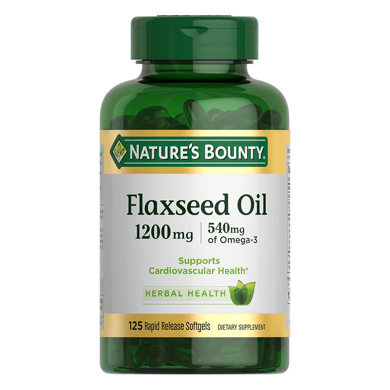 Natures Bounty Flaxseed Oil 1200mg with Omega3 540mg Softgels Supports Cardiovascular Health 125Ea