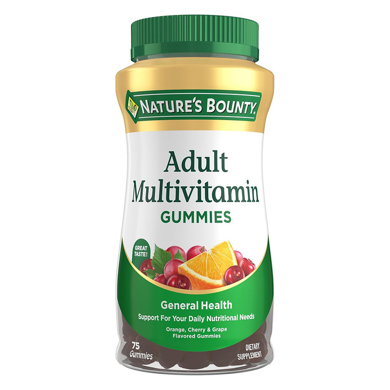 Natures Bounty Adult Multivitamin Gummies for General Health Support Orange Cherry and Grape Flavor 75Ea