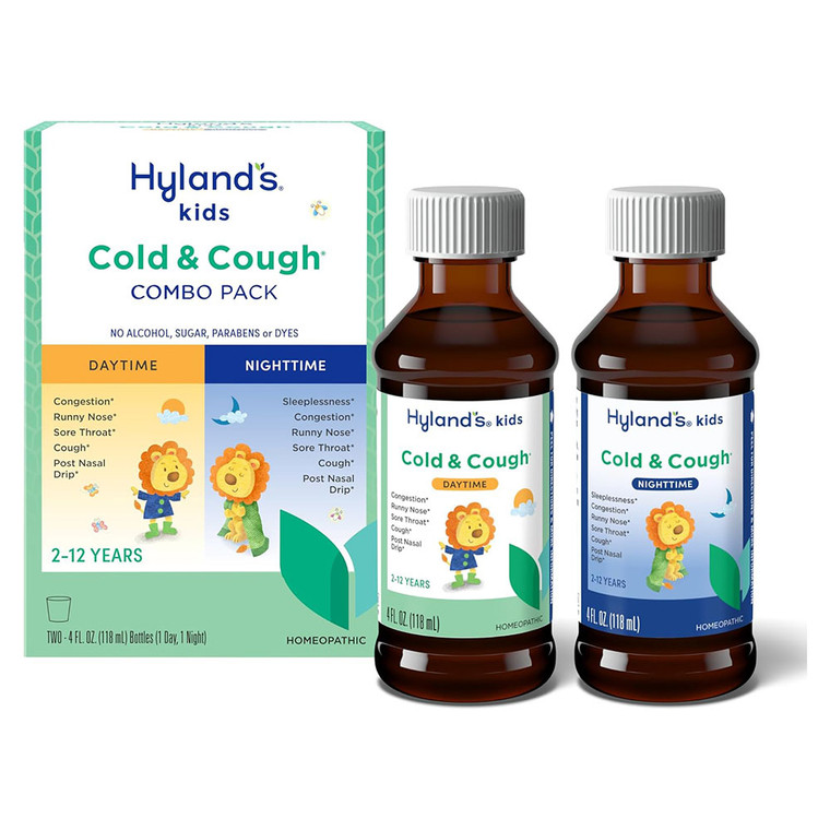 Hylands Kids Day and Night Syrup for Multi Symptom Cold and Cough Relief with Nighttime Rest Support 4Oz (118ml) 2Ea