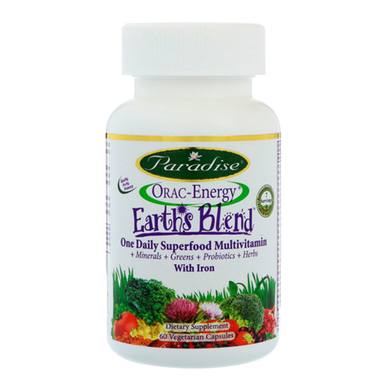 Paradise Herbs ORAC-Energy Earths Blend One Daily Superfood Multivitamin With Iron Vegetarian Capsules, 60 Ea