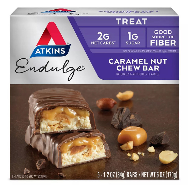 Atkins Endulge Caramel Nut Chew Bar Good Source of Fiber 5Ea
