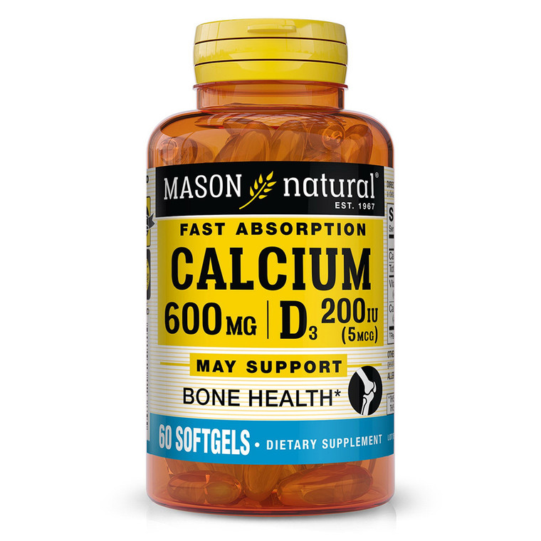 Mason Natural Fast Absorption Calcium 600mg with Vitamin D3 Softgels Supports Bone Health 60Ea