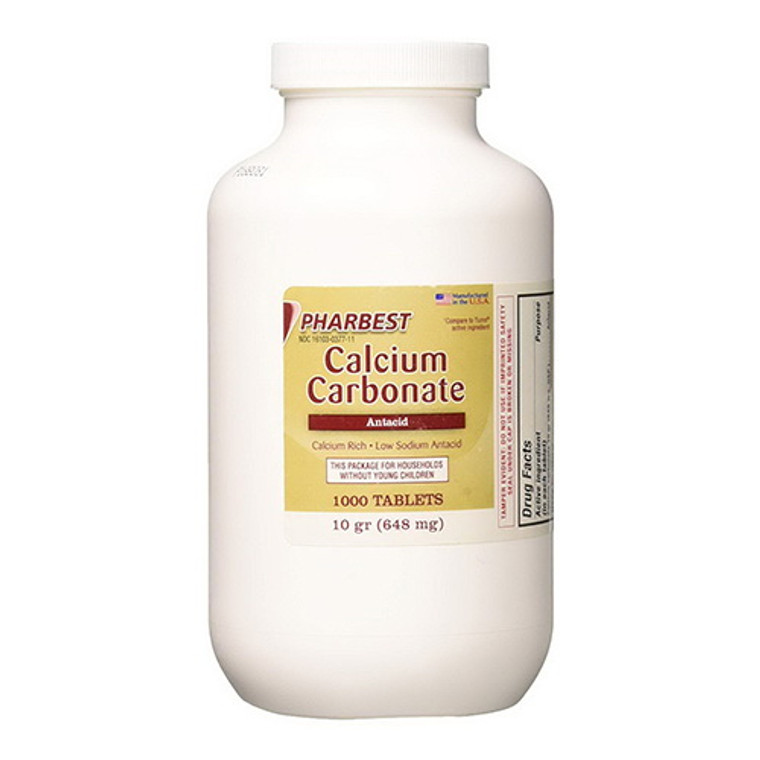 Pharbest 10 Grains Calcium Carbonate Antacid Supplement Tablets, 1000 Ea