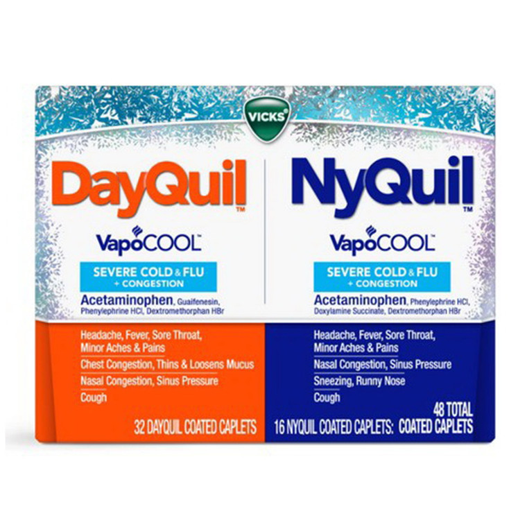 Vicks DayQuil and NyQuil VapoCOOL SEVERE Maximum Strength Cold & Flu + Congestion Relief Caplets, 48 Ea