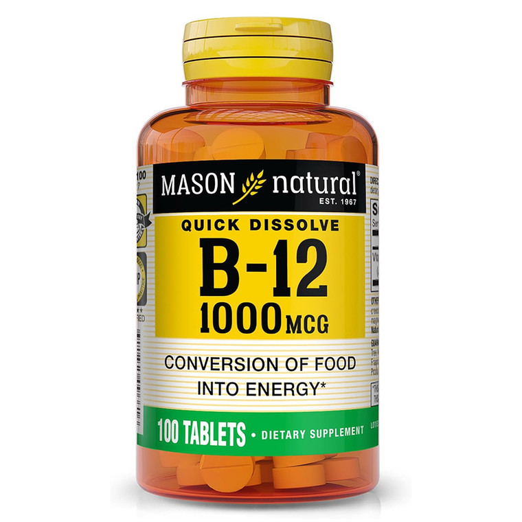 Mason Natural Vitamin B12 1000mcg Sublingual Quick Dissolve Tablets Support Nerve System 100Ea