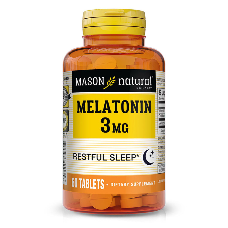 Mason Natural Melatonin 3mg with Vitamin B6 and Calcium Capsules Supports Healthy Sleep and Rest 60Ea
