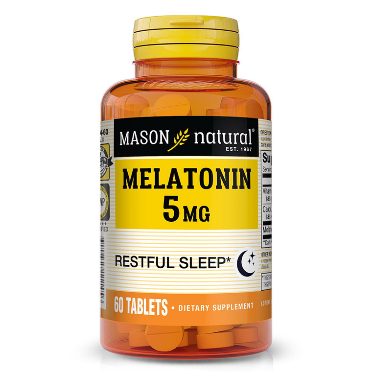 Mason Natural Melatonin 5mg with Vitamin B6 and Calcium Tablets Supports Healthy Sleep and Rest 60Ea