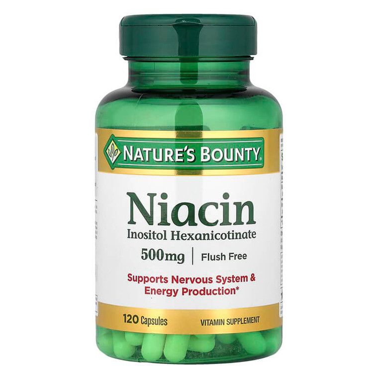 Natures Bounty Niacin 500mg Flush Free Capsules Support Energy and Nervous System 120Ea