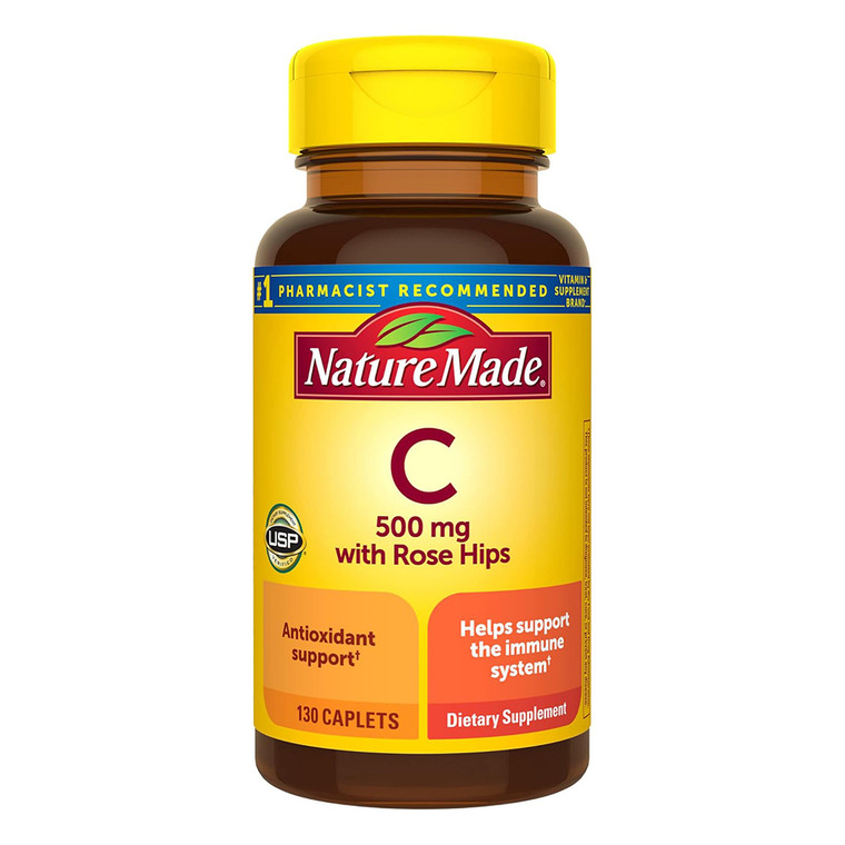 Nature Made Vitamin C 500mg with Rose Hips Supplement Caplets Supports Immune System 130Ea