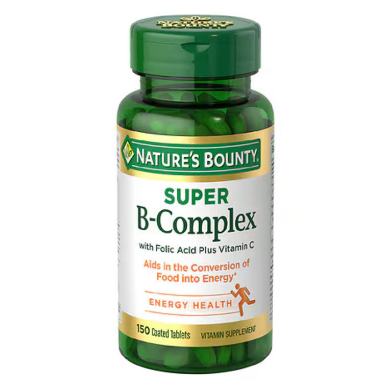 Natures Bounty Super B Complex with Folic Acid Vitamin C Tablets Supports Energy Metabolism 150Ea