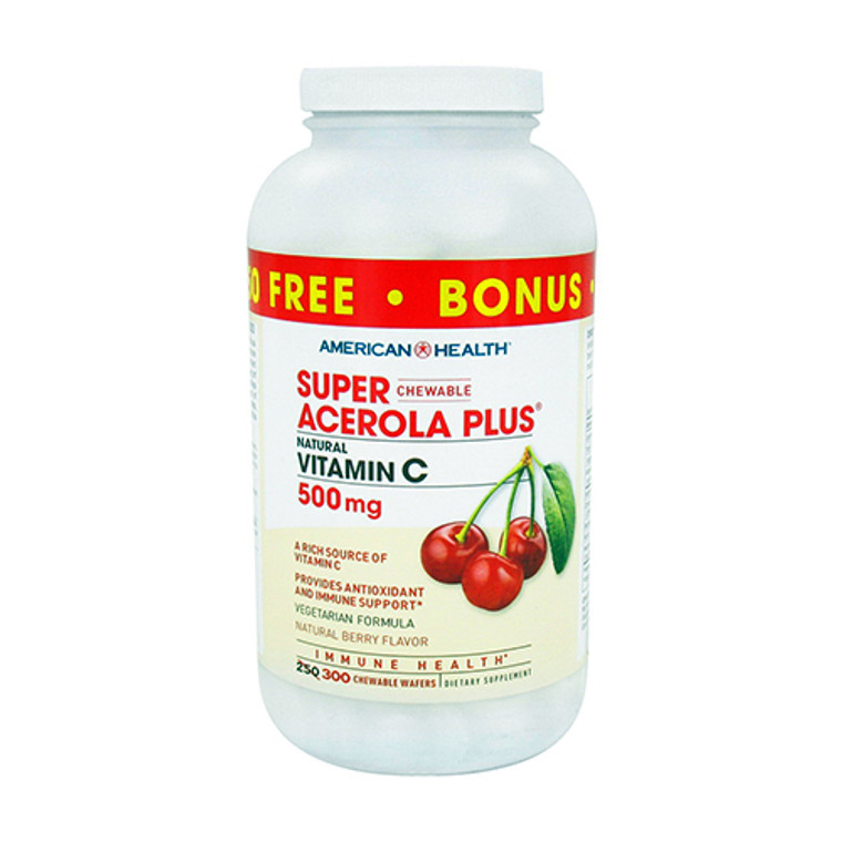 American Health Chewable Super Acerola Plus Vitamin C 500Mg - 300 Chewable Wafers