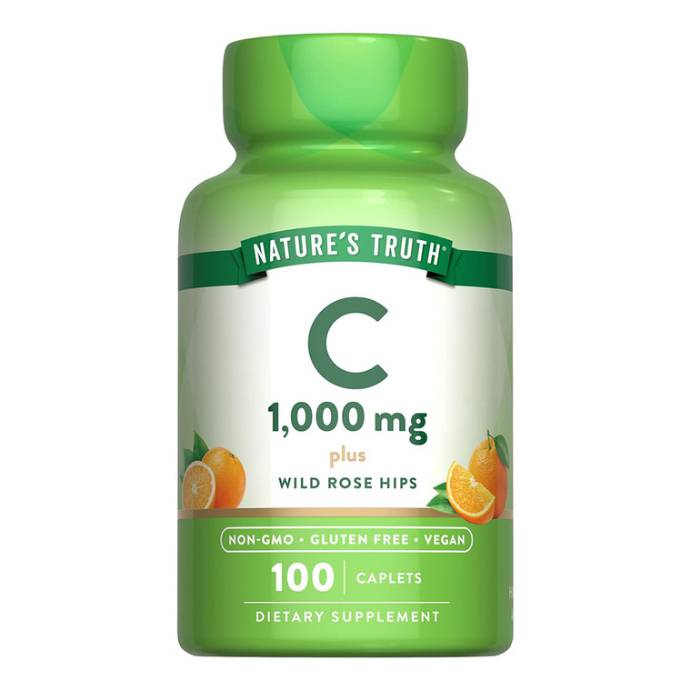 Natures Truth Vitamins C 1000mg Plus Wild Rose Hips Caplets Support Immune Health 100Ea
