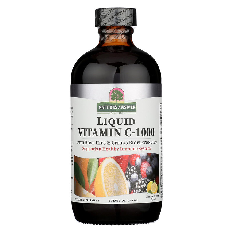Natures Answer Vitamin C 1000mg with Rose Hips and Citrus Bioflavonoids Support Immune Health 8Oz (240ml)