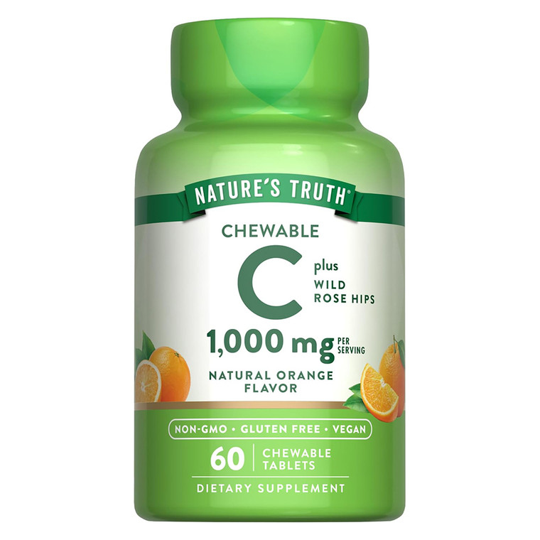 Natures Truth Vitamin C 1000mg Natural Orange Flavor Chewable Tablets Support Immune Health 60Ea