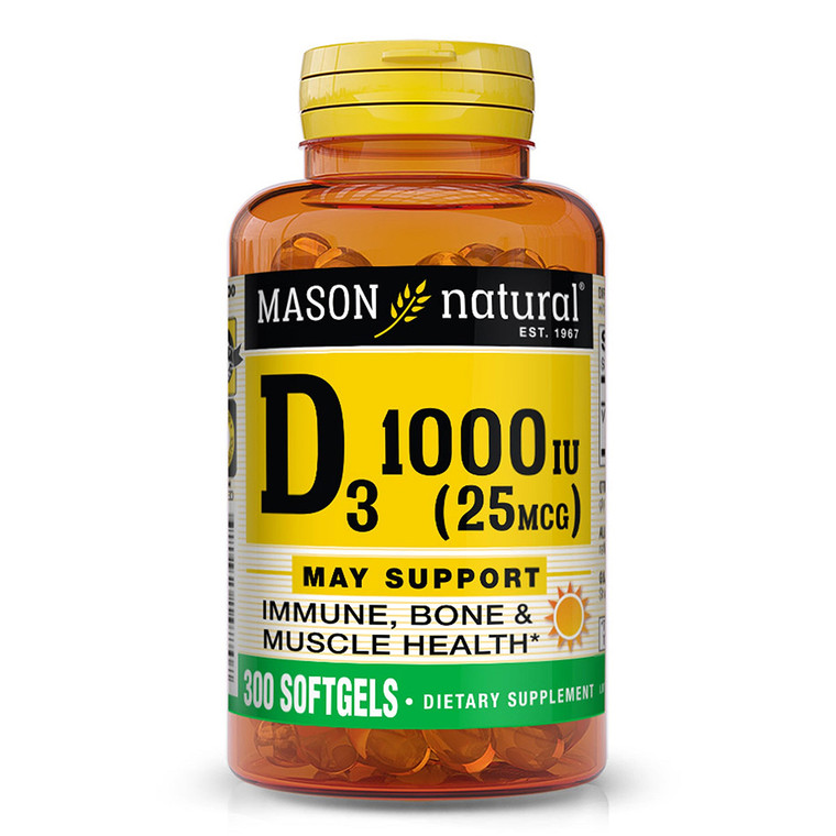 Mason Natural Vitamin D3 1000 IU Softgels Support Immune Bone and Muscle Health 300Ea