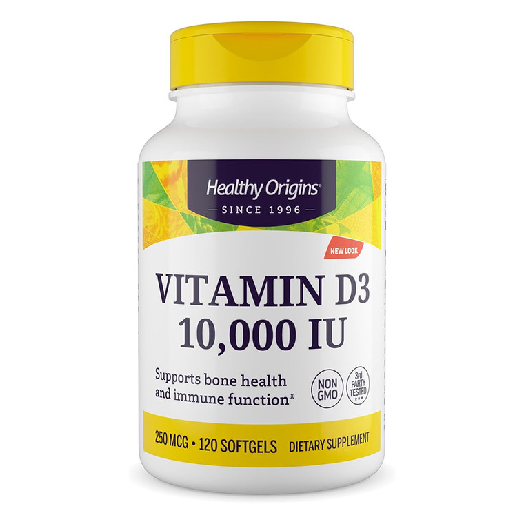 Healthy Origins Vitamin D3 10000 IU Softgels Supports Bone Health and Immune Function 120Ea