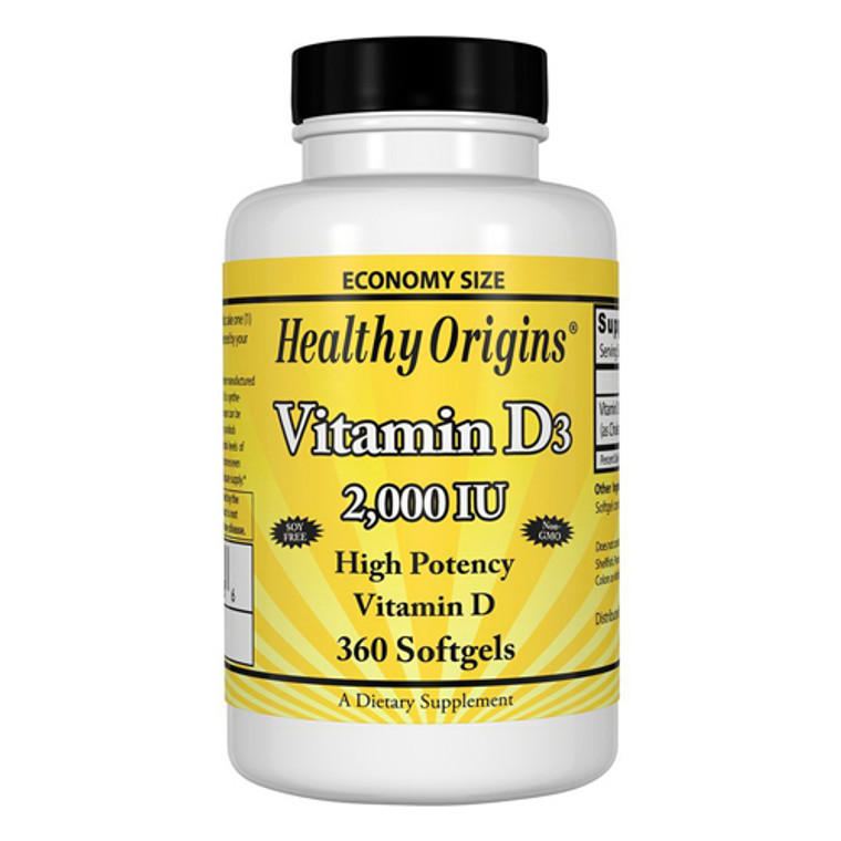 Healthy Origins Vitamin D3 2000 IU High Potency Vitamin D Supplement Softgels, 360 Ea