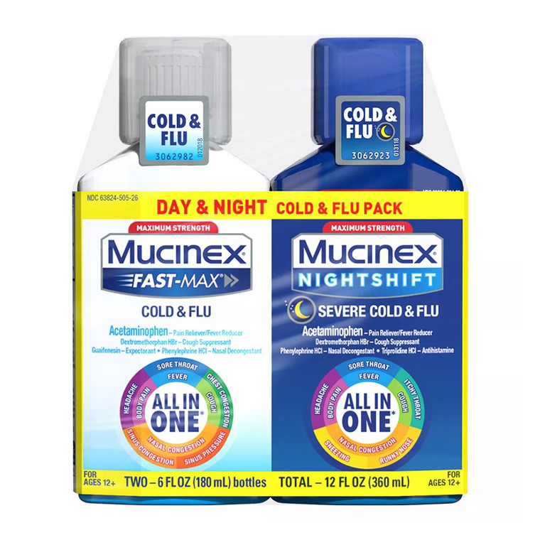 Mucinex Fast-Max Adult Liquid Cold and Flu Pack - Day and Night, 12 Oz