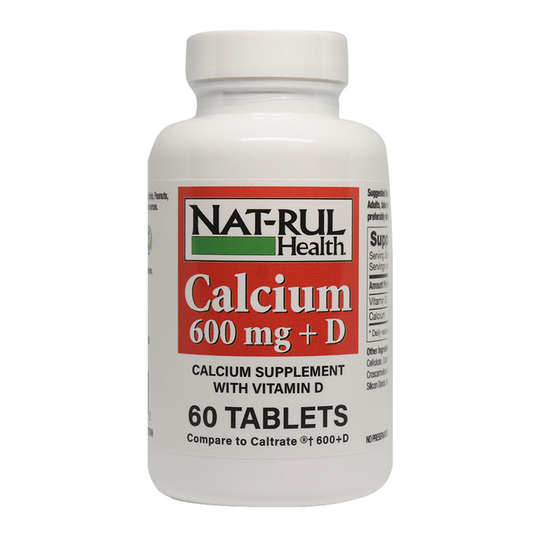 Natrul Health Calcium 600mg and Vitamin D Supplement Tablets Support Bone Health 60Ea