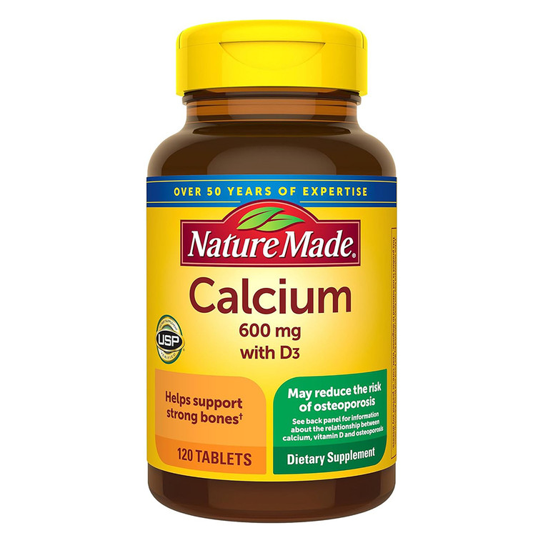 Nature Made Calcium 600mg with Vitamin D3 Supplements Tablets Supports Strong Bones 120Ea