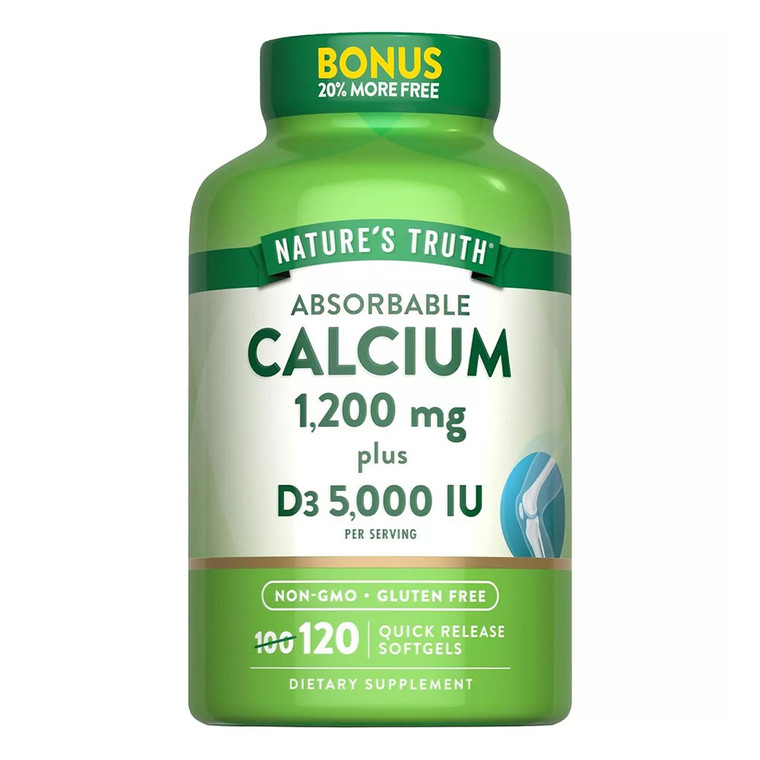 Natures Truth Vitamin Absorbable Calcium 1200mg Plus D3 5000 IU Softgels Support Bone Health 120Ea