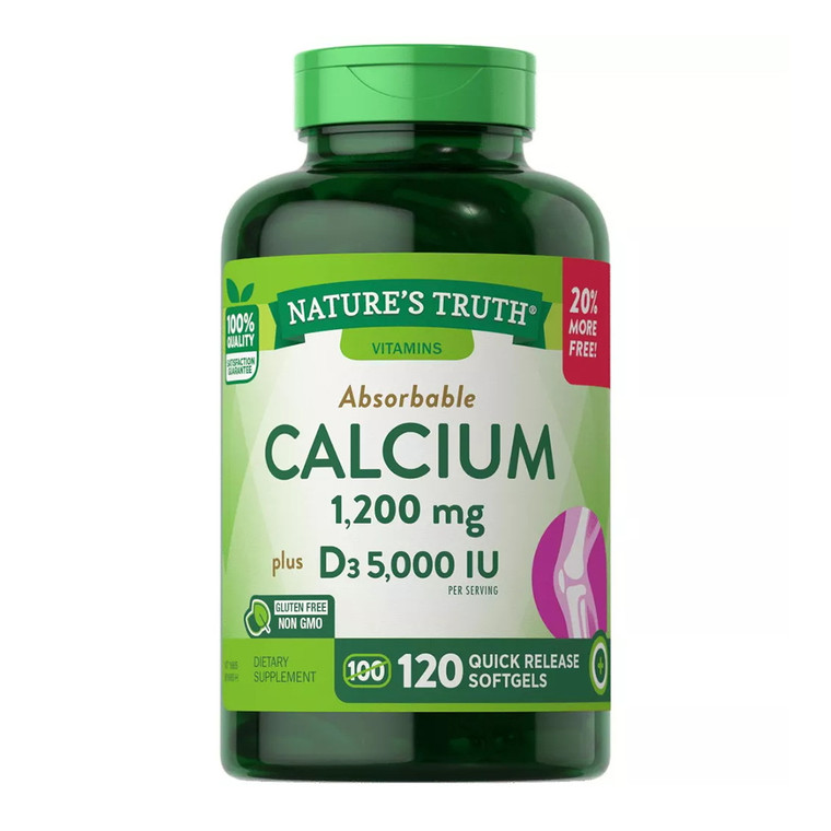 Natures Truth Vitamin Absorbable Calcium 1200mg Plus D3 5000 IU Serving, Softgels, 120 Ea