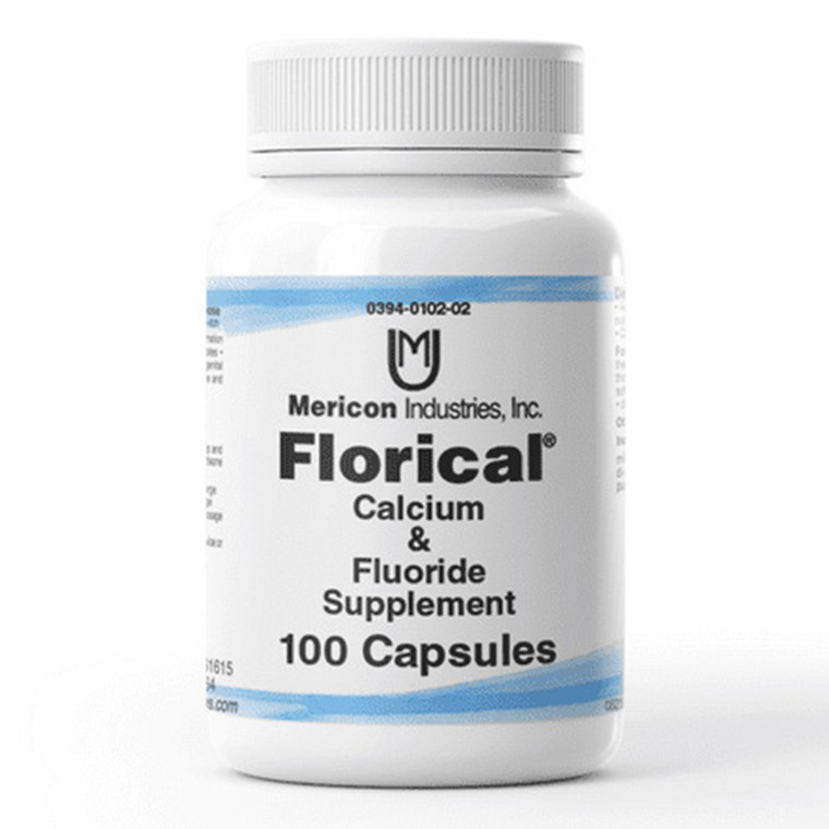 Mericon Industries Florical Calcium and Fluoride Supplement Capsules for Bone Strength and Dental Health 100Ea