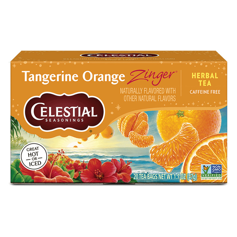 Celestial Seasonings Tangerine Orange Zinger Herbal Naturally Flavored Caffeine Free Tea Bags 20Ea