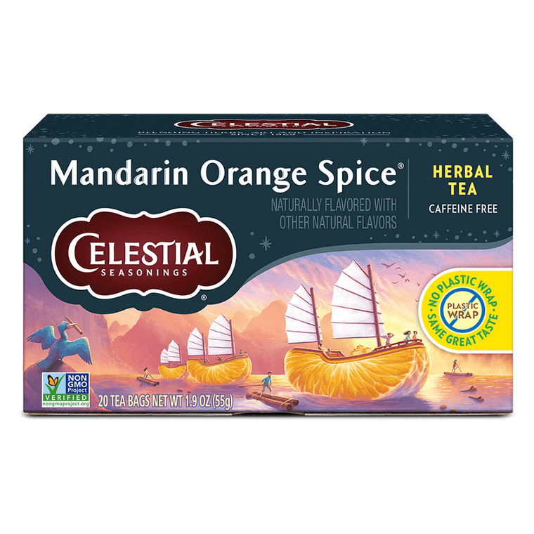 Celestial Seasonings Mandarin Orange Spice Herbal Naturally Flavored Caffeine Free Tea Bags 20Ea