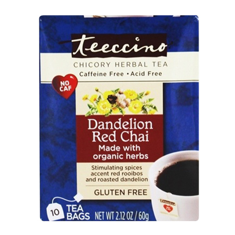 Chicory Herbal Tea Caffeine Free Dandelion Red Chai Tea Bags by Teeccino, 10 Ea