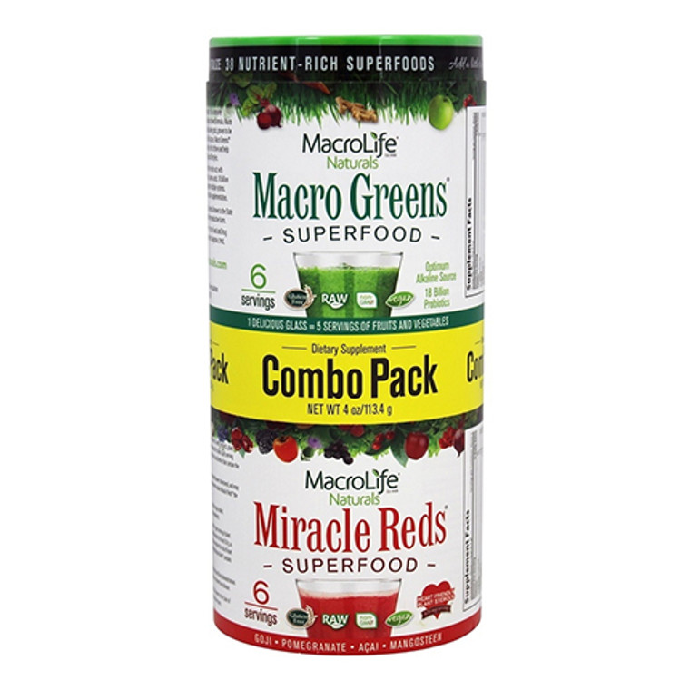 MacroLife Naturals Miracle Reds and Macro Greens Super Food 6 Servings Combo Pack, 4 oz