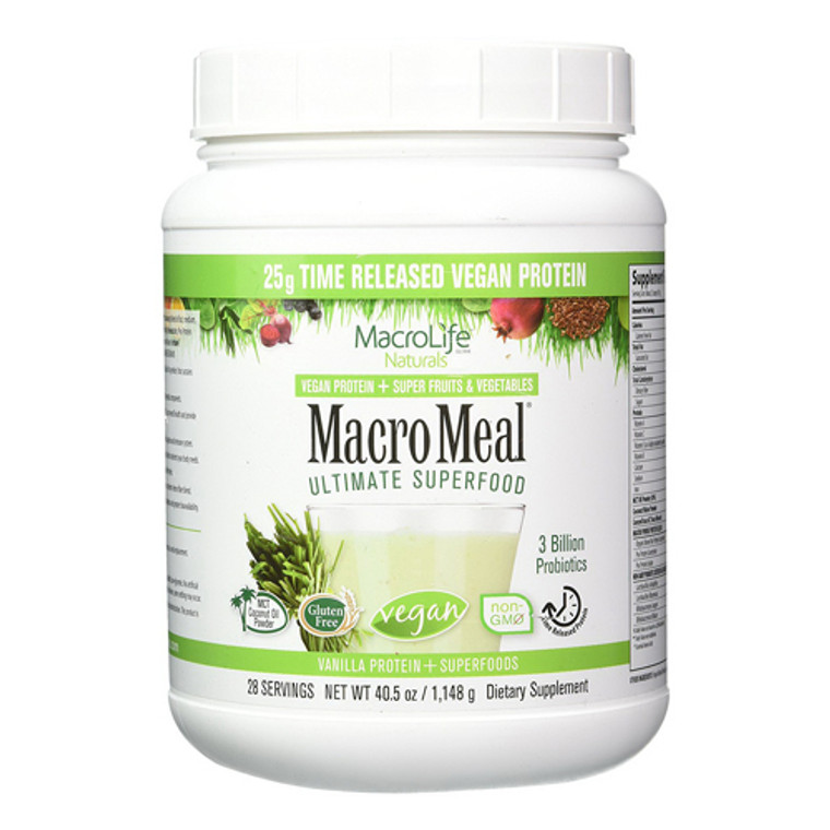 MacroLife Naturals MacroMeal Vanilla Protein Superfoods, 28 Servings, 40.5 oz