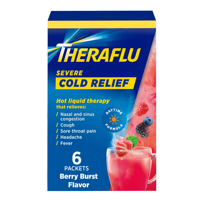 Theraflu Multi Symptom Severe Cold Packets, Berry With Menthol And Green Tea, 6 Ea