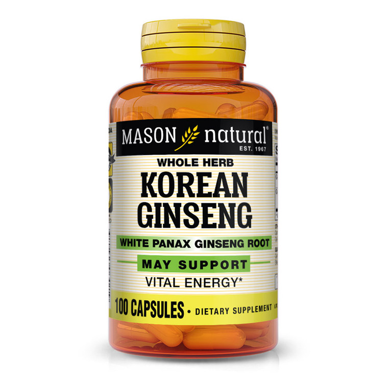 Mason Natural Korean Ginseng 518 Mg White Panax Ginseng Root Capsules - 100 Ea