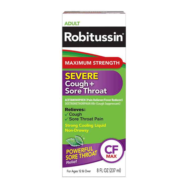 Robitussin Maximum Strength Severe Cough Plus Sore Throat Relief, 8 Oz