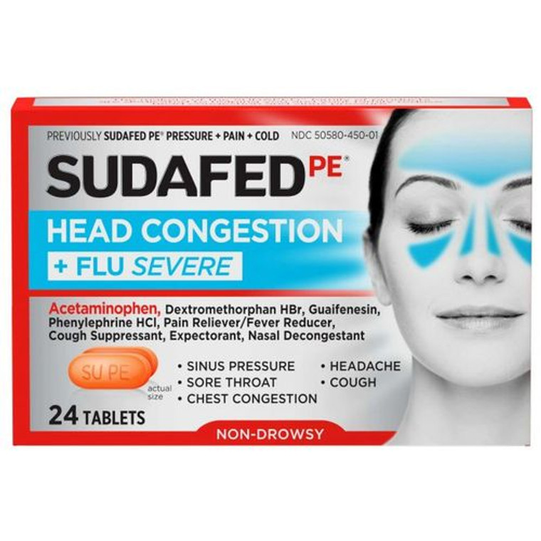 Sudafed PE Head Congestion and Flu Severe Tablets For Adults, 24 Ea