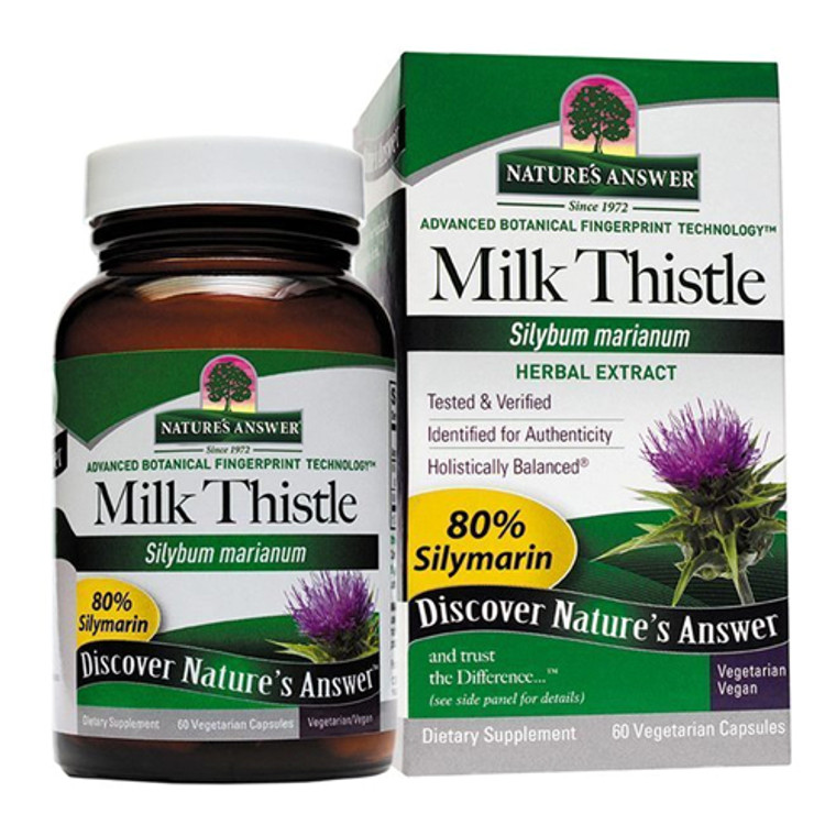 Natures Answer Milk Thistle 80 Percent Silymarin Herbal Extract Vegetarian Capsules, 60 Ea