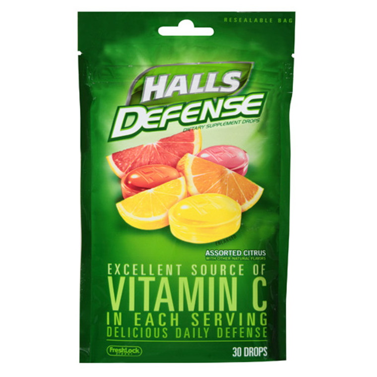 Halls Defense Vitamin C Supplement Drops, Assorted Citrus - 30 Drops, 12 Pack