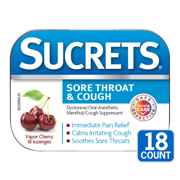Sucrets Sore Throat and Cough Lozenges, Vapor Cherry Flavor, 18 Ct
