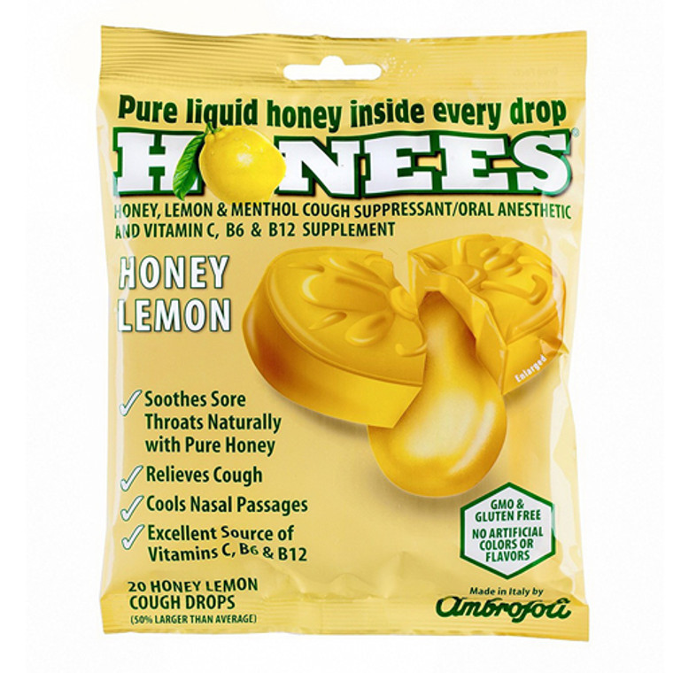 Honees Honey Menthol Cough Drops Honey Lemon, 20 Ea