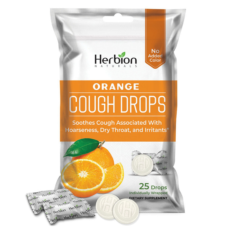 Herbion Naturals Cough Drops with Orange Flavor Soothes Sore Throat and Relieves Cough 25Ea