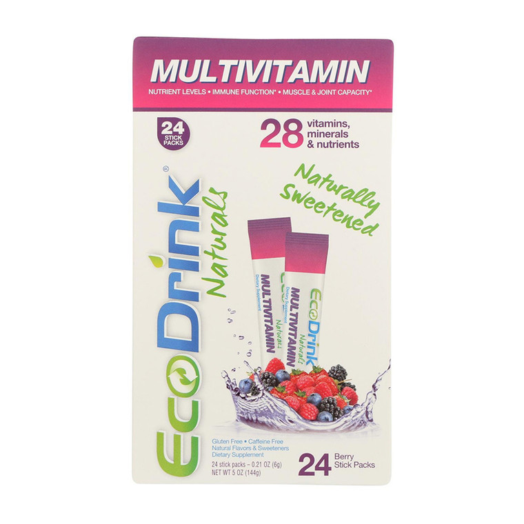 EcoDrink Naturals Naturally Sweetened Complete Multivitamin Mix Drink Stick Packs, Berry, 24 Ea