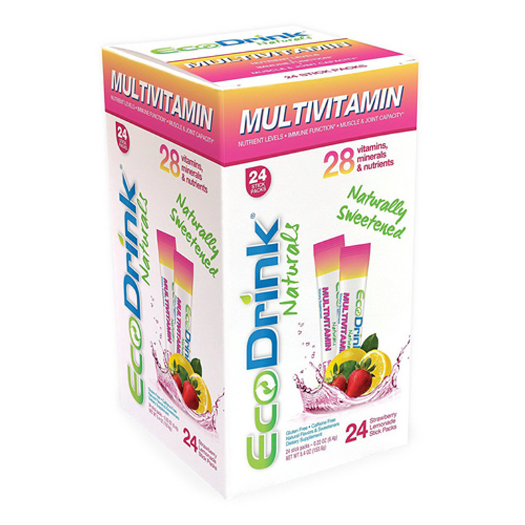 EcoDrink Naturals Naturally Sweetened Complete Multivitamin Mix Drink Stick Packs, Strawberry Lemonade, 24 Ea